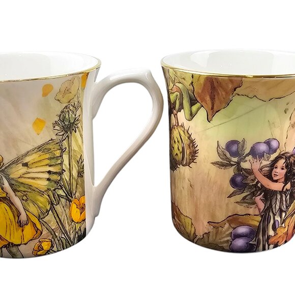 2 PAST TIMES QUEENS FLOWER FAIRIES CICELY MARY BARKER 2008 CUPS MUGS - Picture 1 of 12